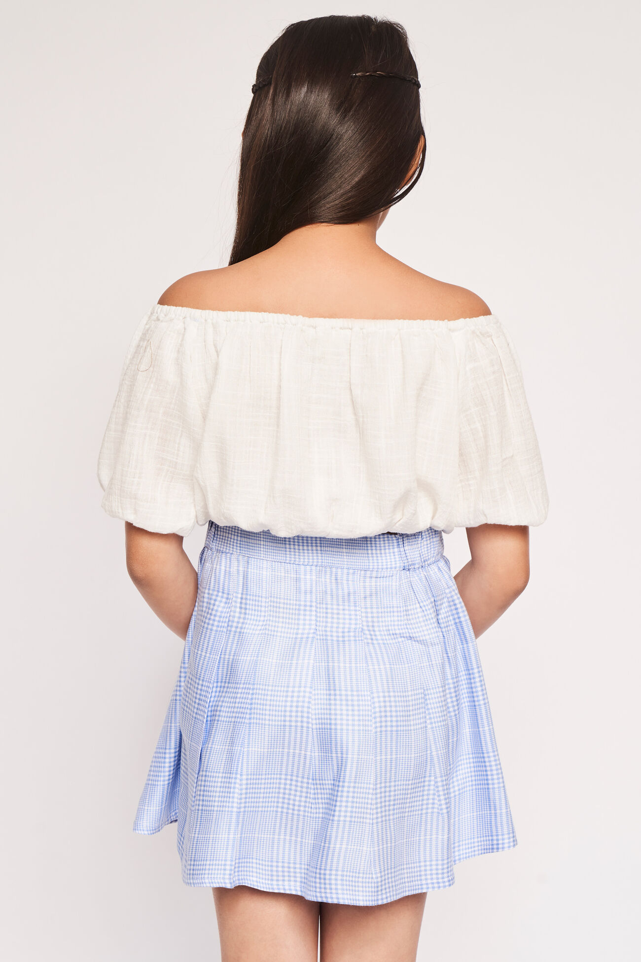 White & Blue Self Design Flared Set, , image 5